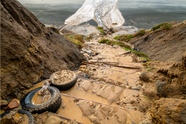 Coastal erosion from storm in San Diego