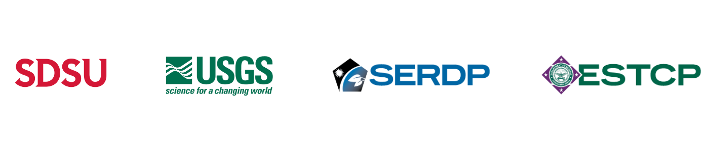 Coordinating partner logos: SDSU, USGS, DoD's SERDP, and DoD's ESTCP.